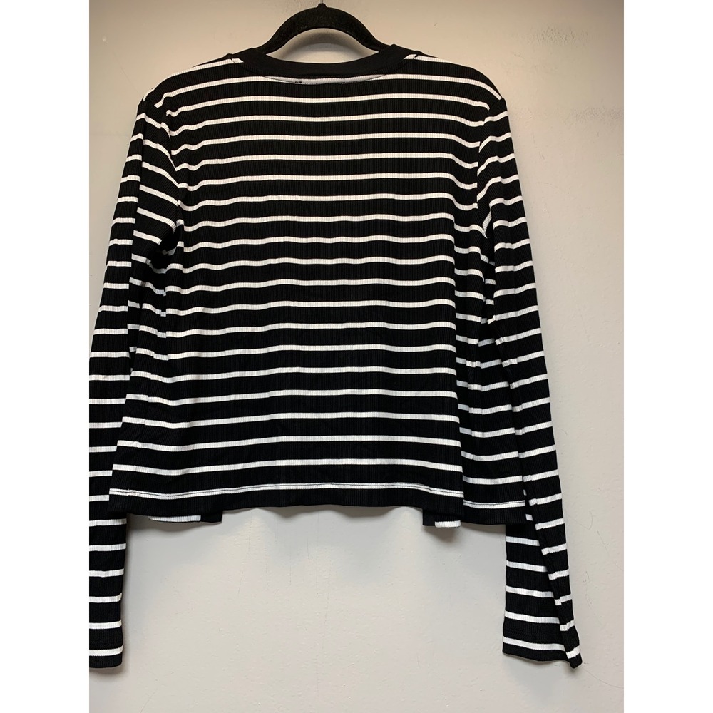 Ann Taylor Weekend Cardigan Women Medium Black White‎ Excellent Striped Ribbed